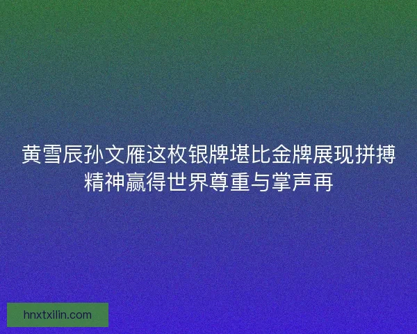 黄雪辰孙文雁这枚银牌堪比金牌展现拼搏精神赢得世界尊重与掌声再